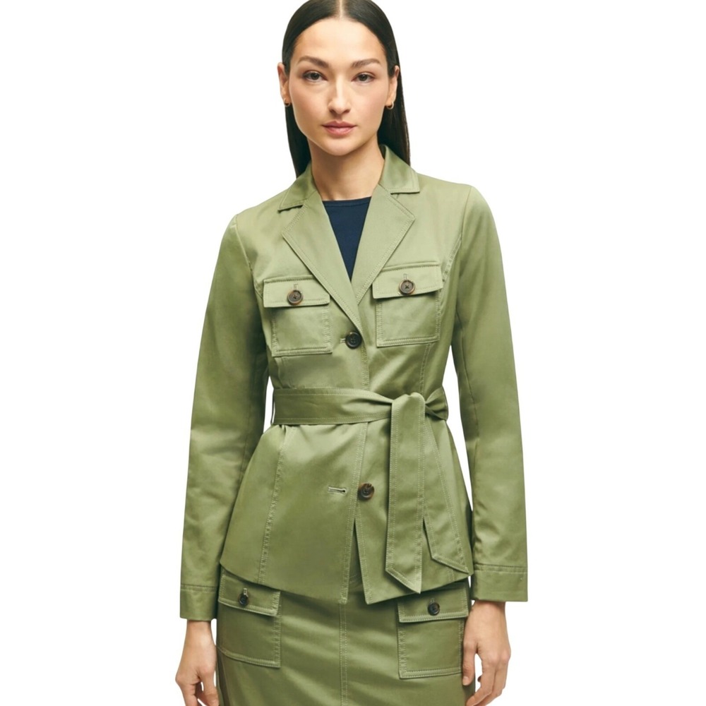nwot BROOKS BROTHERS Stretch Cotton Twill Belted Safari Jacket Green Utility 8